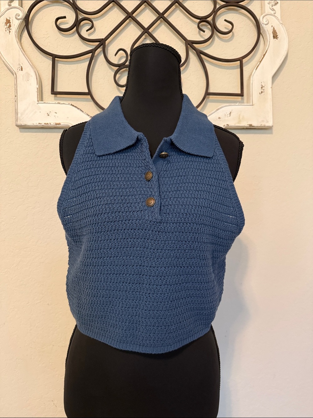 Zara Blue Sleeveless Knit Polo Tank